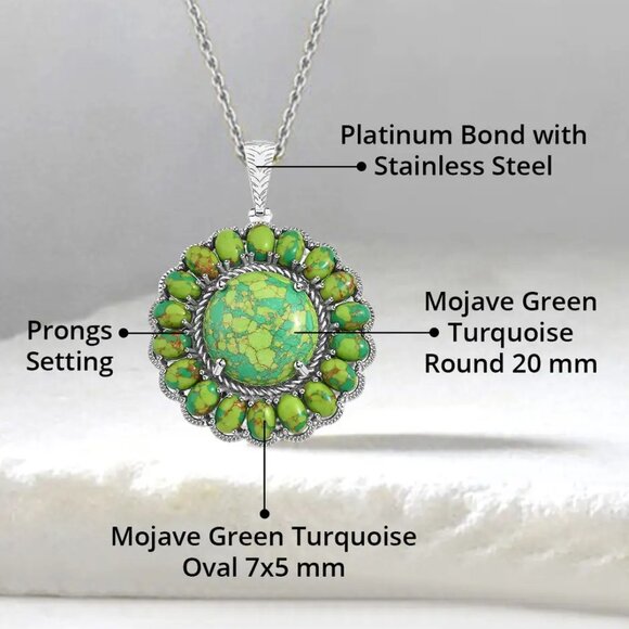 Green Mojave Howlite Large Round Floral Pendant 20" Necklace NWT - Picture 4 of 14